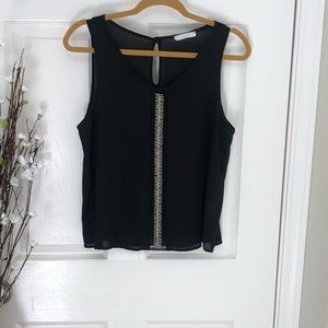 Black Lush Tank With Decorative Mesh Stripe Size S